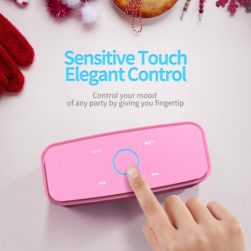 DOSS SoundBox Touch Wireless Bluetooth Speaker-12W HD Sound with Rich Bass, IPX5 Waterproof, 20H Playtime, Handsfree, for Gatherings, Home, Office, Outdoor, Travel-Pink - Image 4